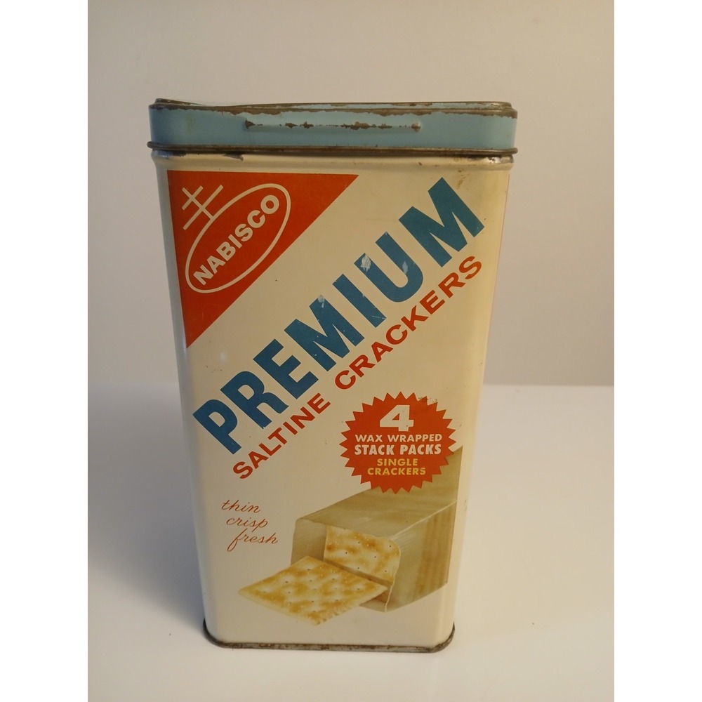 Vintage Nabisco Premium Saltine Crackers Tin Canister Retro Kitchen Advertising
